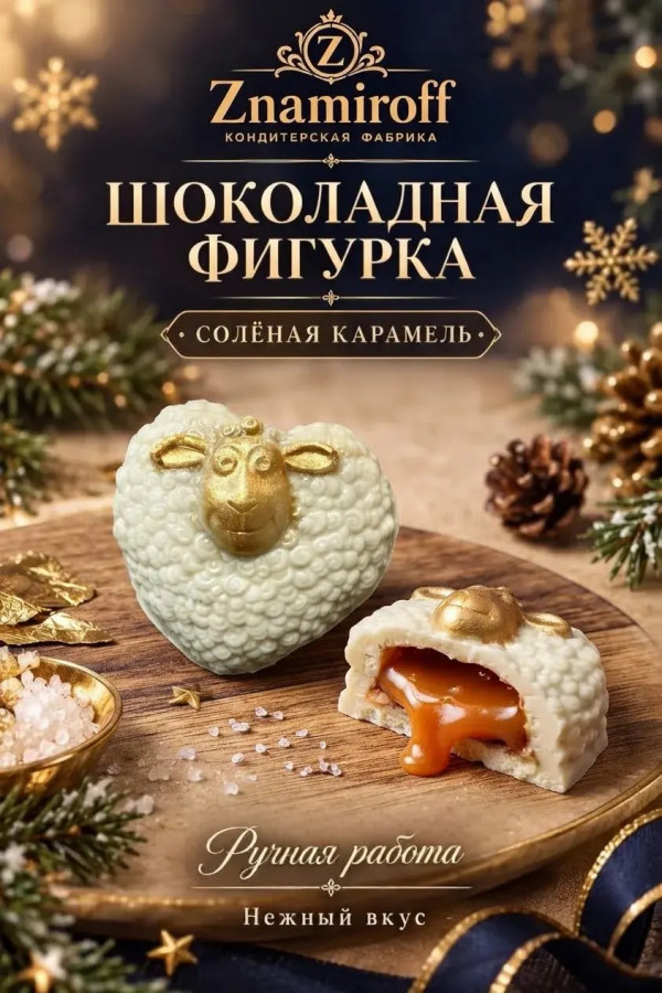 №1 Шоколад фигурный "Овечка-сердечко" белый шоколад с начинкой солёная карамель(блок 5шт по 70г) в Серове