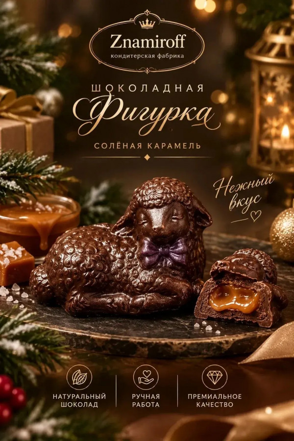 №1 Шоколад фигурный "Овечка спящая" молочный шоколад с начинкой солёная карамель(блок 5шт по 70г) в Серове
